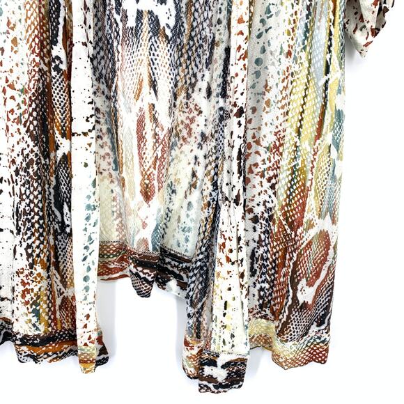 Olivaceous Snakeskin Abstract Print Kimono Cardigan Women's L Draped Open Front - Picture 4 of 7